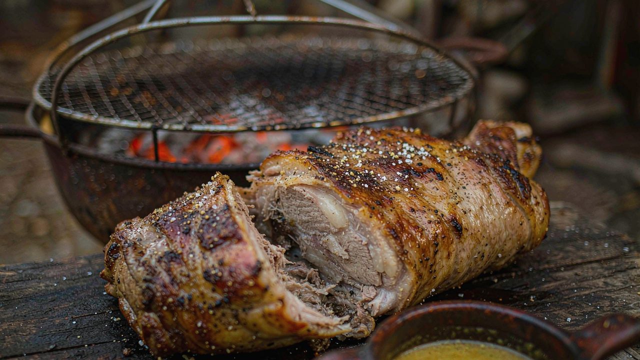 Grillet svinekam med sennepssaus
